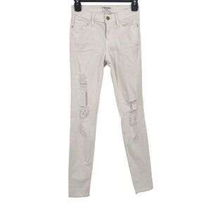 Frame Le High Skinny Blanc Jefferson Distressed Denim Jeans Womens Size 25